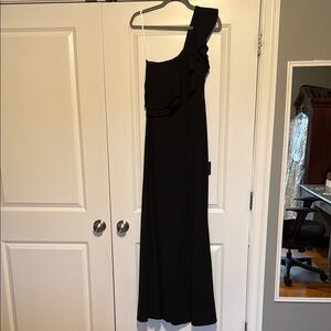 One-Shoulder Black Ruffle Evening Dress New With Tags